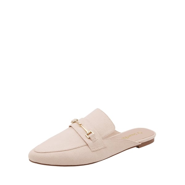 Buckle Pointed Toe Flat Mules - BEIGE SUEDE -  0